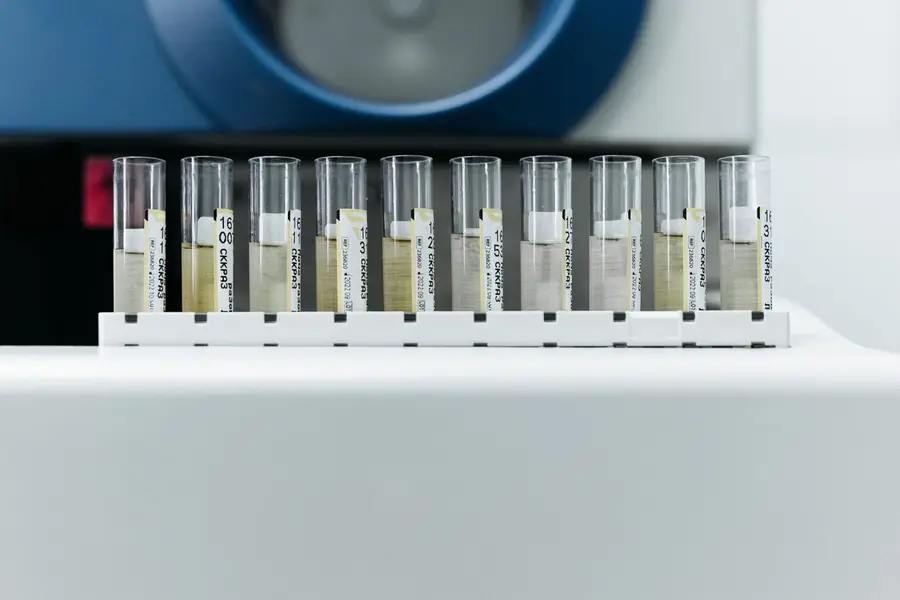 Labeled sample tubes in a rack