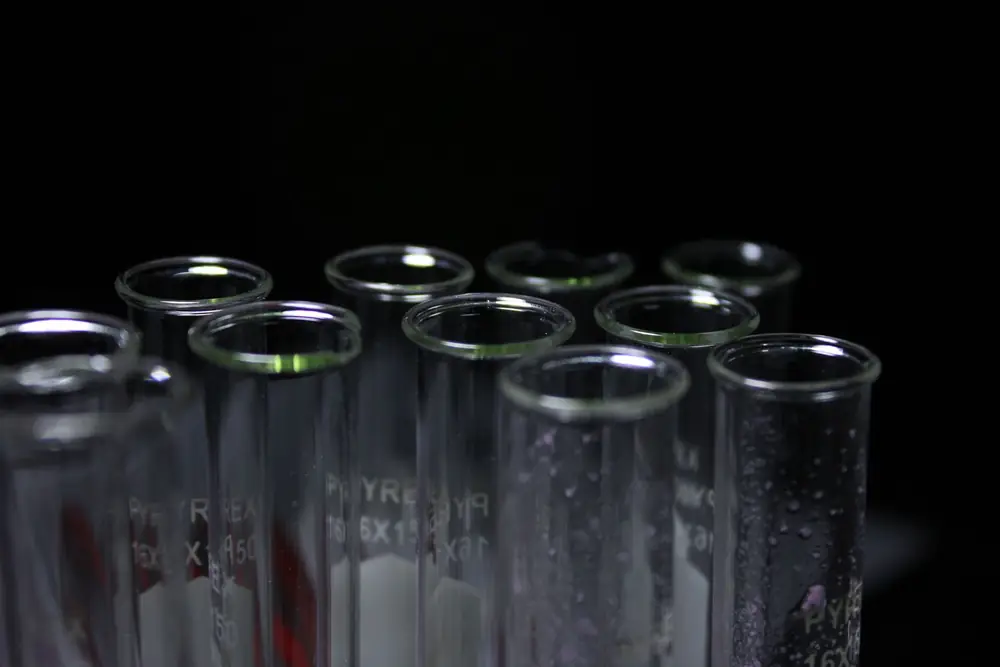 Sample tubes on a dark laboratory bench